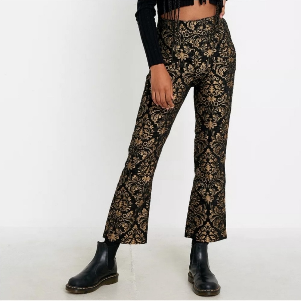 URBAN OUTFITTERS UO Nicky Jacquard Flare Leg‎ Pants Black and Gold